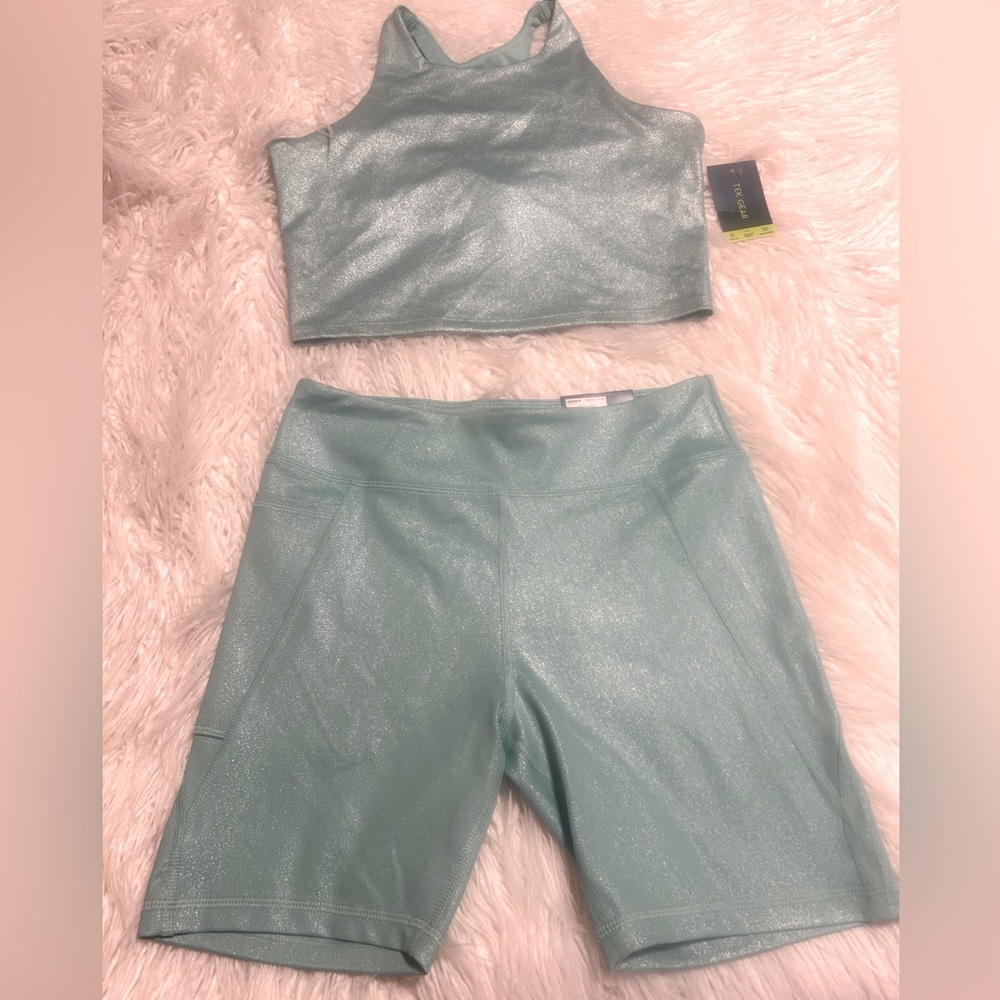 NEW TEK GEAR biker- shorts and Sports bra  Sz XL 14/16